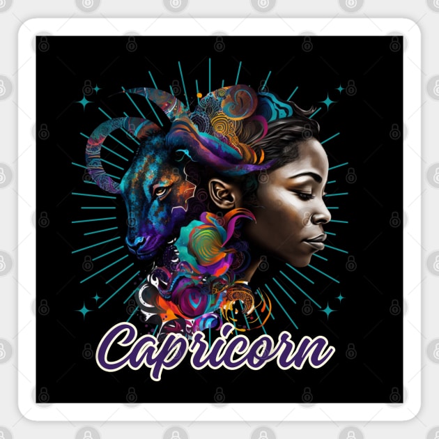 Black Capricorn Zodiac Sign Woman Magnet by SassyElevate2